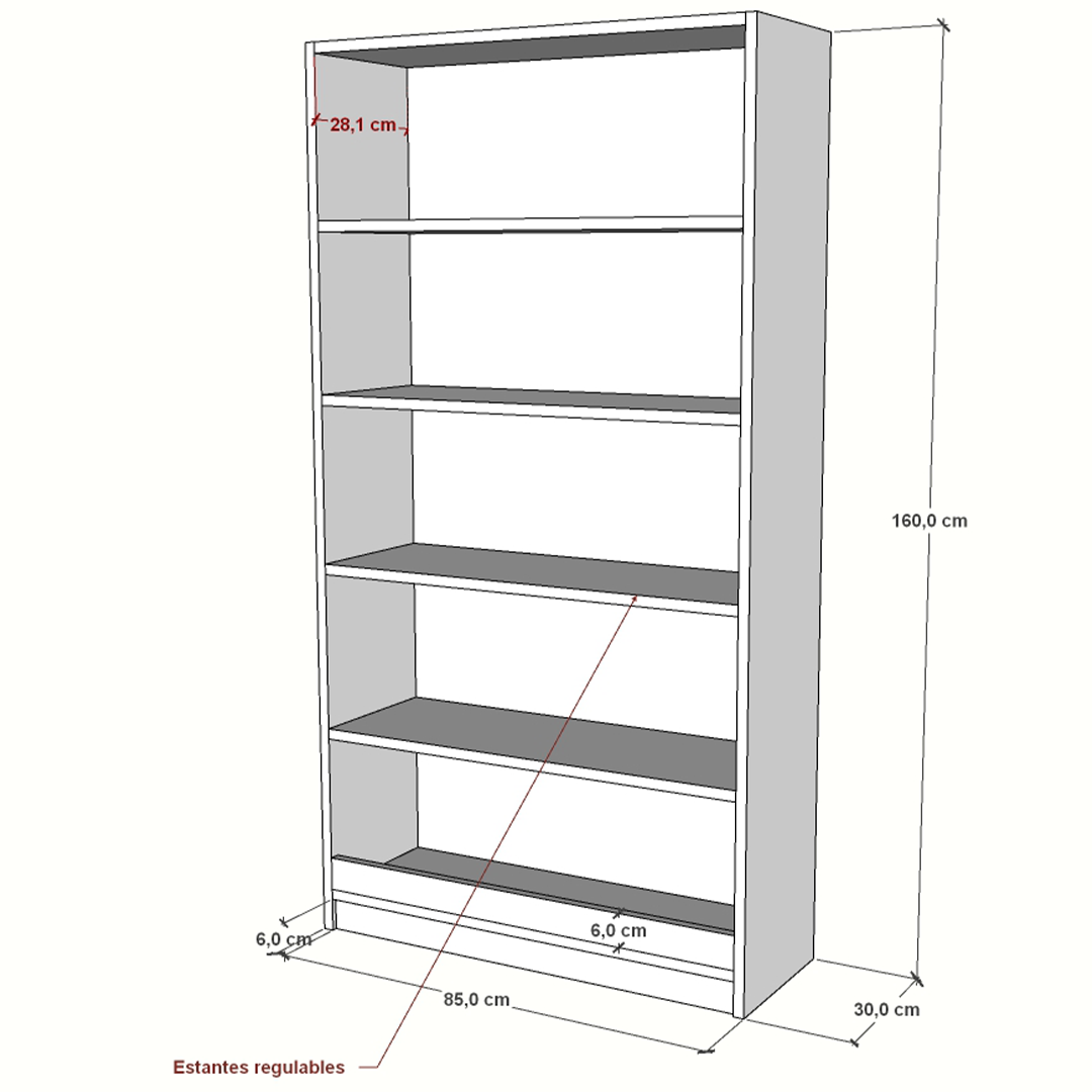 Estantería de melamina blanca con trasera reforzada y estantes regulables, ideal para tiendas, oficinas y comercios.