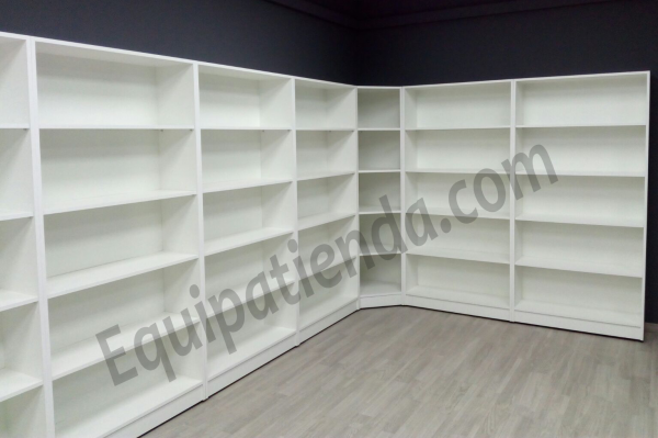 Estantería esquinera modular en melamina para tiendas – Carpintería Equipatienda
