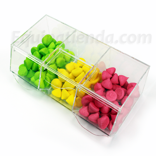 Línea de carameleras modulares, fabricadas en metacrilato. Ideal para tiendas de golosinas y frutos secos