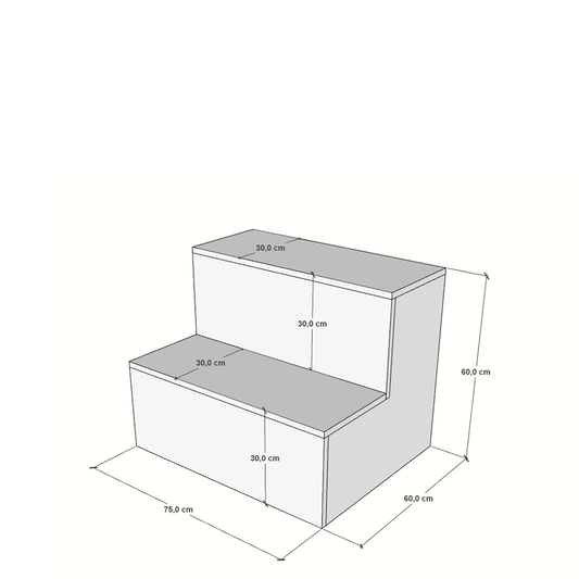 Escaparate escalonado fabricado a medida en melamina, ideal para tiendas y comercios. Diseño en niveles que permite una exposición ordenada y llamativa de productos, destacando artículos promocionales o de temporada.