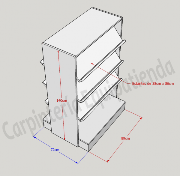Revistero mural de melamina blanca con estantes inclinados y frente bajo, ideal para exhibir revistas, libros y catálogos con portada visible. Su diseño compacto permite aprovechar el espacio vertical en tiendas, bibliotecas, oficinas o salas de espera. Robusto, funcional y personalizable en medidas y colores.