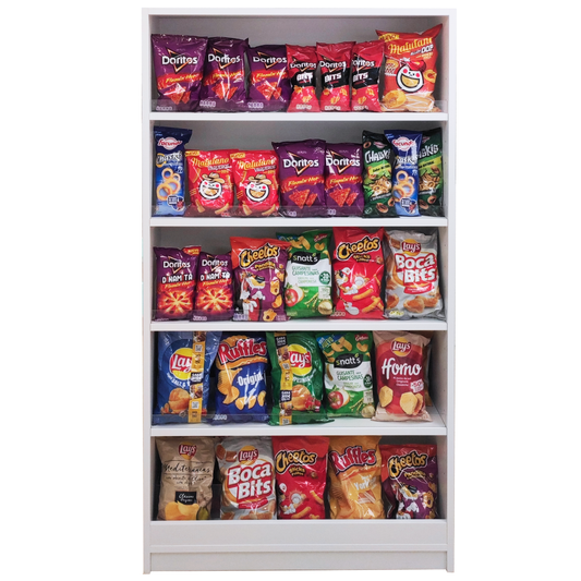 Estanterías de melamina con contención de metacrilato, fabricadas a medida para tiendas y comercios. Solución funcional y segura para organizar productos evitando caídas, con diseño limpio y adaptable a cualquier espacio.