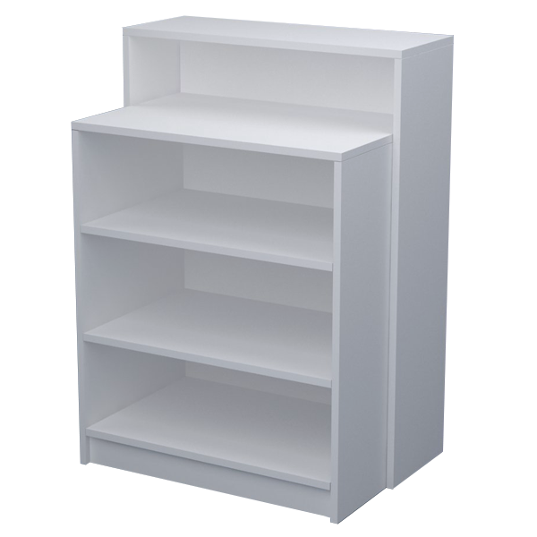 Mostrador compacto con estantes regulables, ideal para tiendas, oficinas y espacios reducidos.
