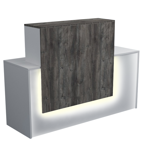 Mostrador de recepción con iluminación led, cajón y estantes regulables. Ideal para oficinas, tiendas y áreas de atención al cliente
