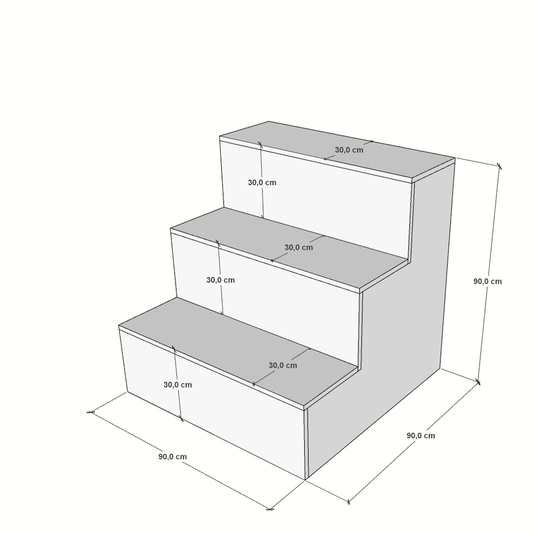 Escaparate escalonado fabricado a medida en melamina, ideal para tiendas y comercios. Diseño en niveles que permite una exposición ordenada y llamativa de productos, destacando artículos promocionales o de temporada.