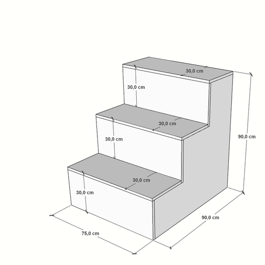 Escaparate escalonado fabricado a medida en melamina, ideal para tiendas y comercios. Diseño en niveles que permite una exposición ordenada y llamativa de productos, destacando artículos promocionales o de temporada.