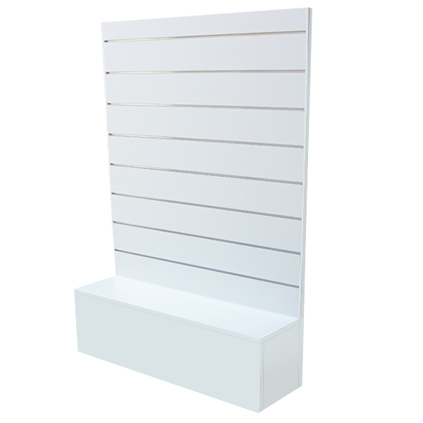 Mueble expositor con panel de lamas. Ideal para su aplicación en cualquier tipo de comercio.