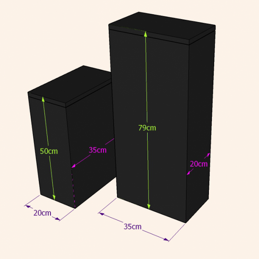 Pedestales de diferentes alturas para exhibición en tiendas y comercios. Fabricación a medida.