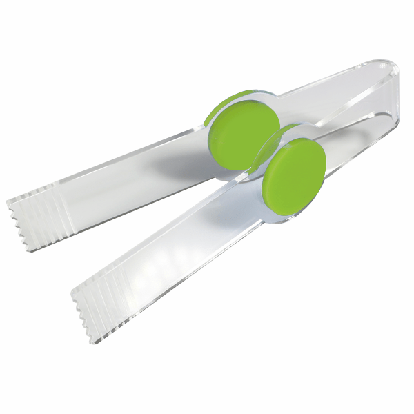 Pinza de metacrilato transparente con detalle en color, ideal para tiendas de golosinas, autoservicio o productos a granel. Diseño ergonómico, ligera y resistente, perfecta para una manipulación higiénica y atractiva en entornos comerciales.