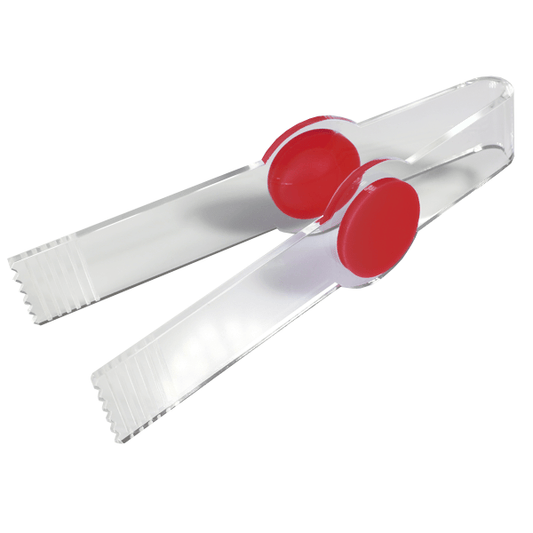 Pinza para golosinas fabricada en metacrilato, disponible en varios colores y diseños a escoger. Accesorio práctico, higiénico y personalizable para tiendas de chuches, autoservicio y zonas de exposición.
