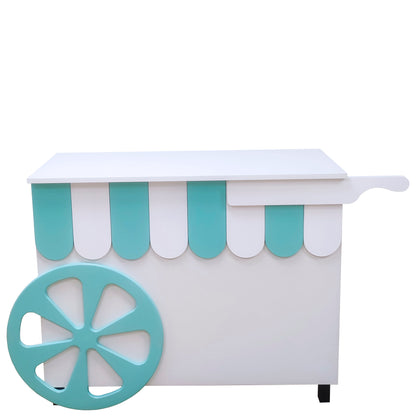 Mostrador carrito de 113x50x95cm, con ruedas, fabricado a medida en melamina. Ideal para ferias y eventos.