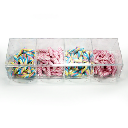 Línea de carameleras de metacrilato de 64x25x16,6cm, fabricadas a medida. Ideales para tiendas de golosinas.