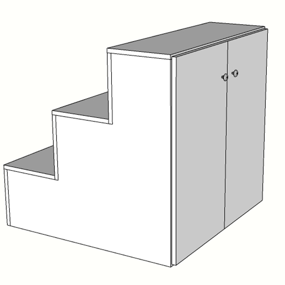 
Escaparate escalonado de melamina con puertas traseras de almacenaje, fabricado a medida. Mobiliario comercial funcional y compacto, ideal para exponer productos en distintos niveles y guardar stock o materiales en su interior.