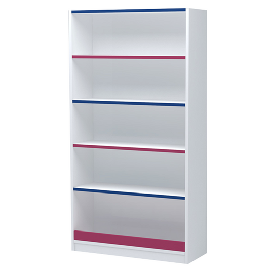 Estantería de melamina blanca con estantes regulables y compartimento inferior. ideal para todo tipo de comercio