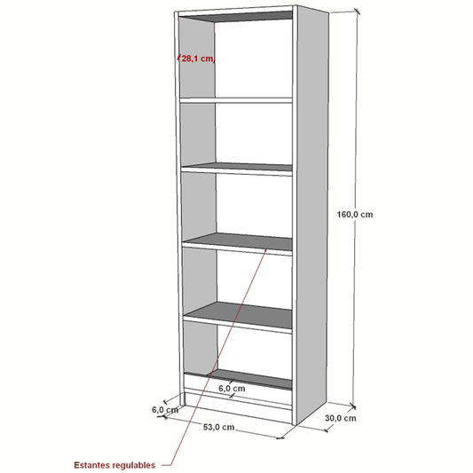 Estantería de melamina bla con trasera reforzada y estantes regulables, ideal para comercios, oficinas y espacios de almacenamiento.