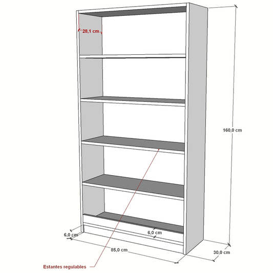 Estantería de melamina blanca con trasera reforzada y estantes regulables, ideal para tiendas, oficinas y comercios.