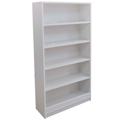 Estantería de 85x30x160cm en melamina con contención de metacrilato, fabricada a medida. Solución funcional y segura para organizar productos evitando caídas.