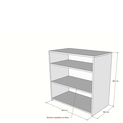Mostrador acople de 90x50x90cm en melamina blanca, con estantes regulables en altura. Diseño simple y funcional, fabricado a medida.