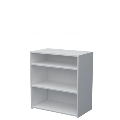 Mostrador acople de 90x50x90cm en melamina blanca, con estantes regulables en altura. Diseño simple y funcional, fabricado a medida.