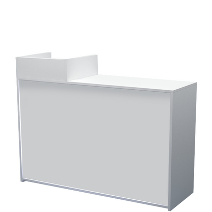 Mostrador de melamina de 150x50x95/110cm con estantes regulables y cajón, fabricado a medida.
