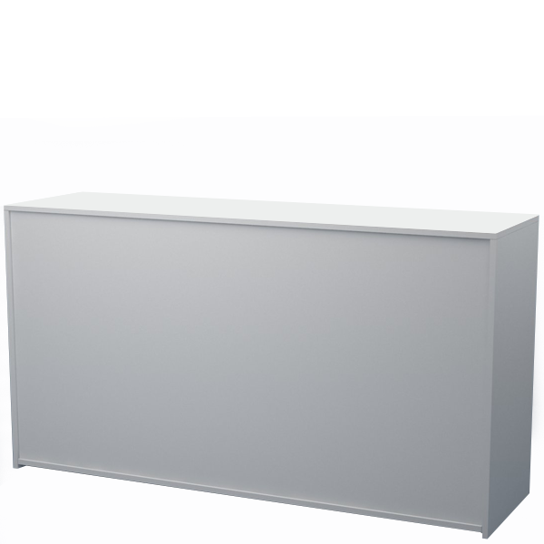 Mostrador de melamina con estantes regulables y cajón, fabricado a medida. Mueble funcional y versátil para tiendas, oficinas y puntos de atención. Diseño práctico que facilita la organización y el trabajo diario.