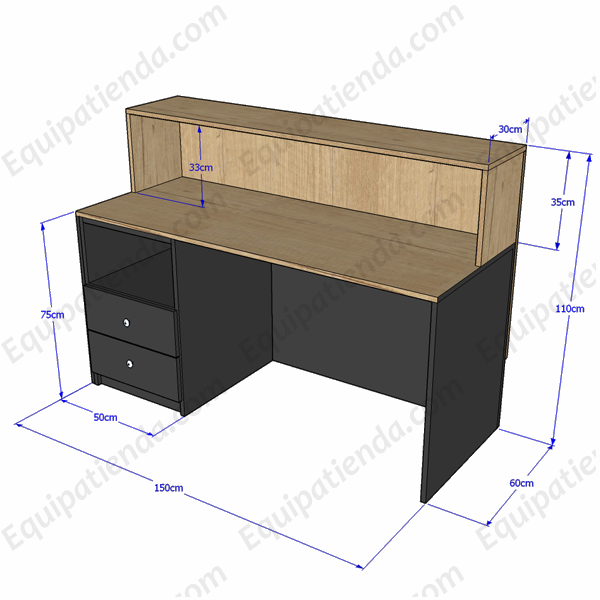 Mostrador de recepción en melamina de alta calidad, con diseño elegante y funcional, ideal para oficinas y comercios. Fabricación a medida