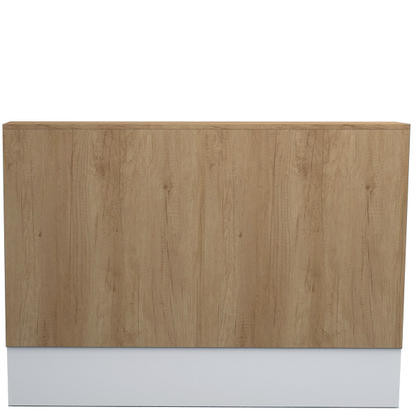 Mostrador de recepción de 160x52x75/115cm, en melamina, con cajón y estantes regulables. Fabricado a medida.