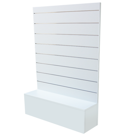 Mueble expositor con panel de lamas. Ideal para su aplicación en cualquier tipo de comercio.