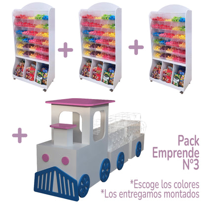 Pack Emprende Nº 3, lote de mobiliario para tienda de golosinas a precio de ahorro. Fabricado a medida en melamina.