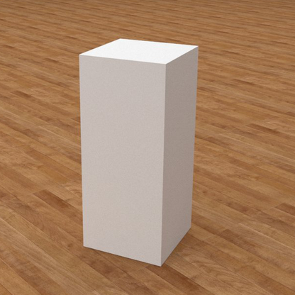 Pedestal de exhibición de 35x35x80cm en DM lacado blanco con acabado satinado. Fabricación a medida.