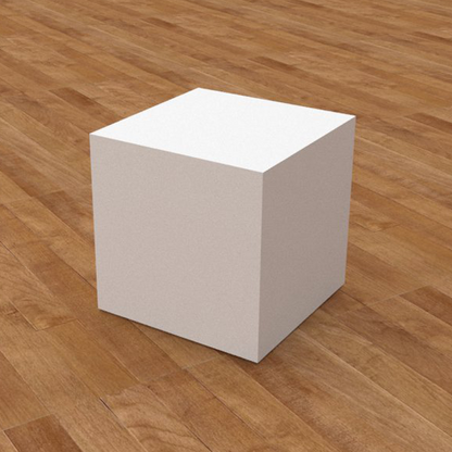 Pedestal lacado de 30x30x30cm en DM blanco cuadrado, para exhibición comercial. Fabricación a medida.