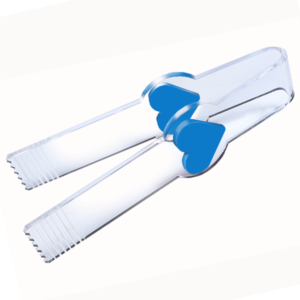 Pinza de metacrilato transparente, ideal para golosinas y productos a granel.