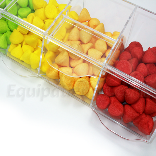 Línea de 5 carameleras modulares de metacrilato transparente con tapa abatible 