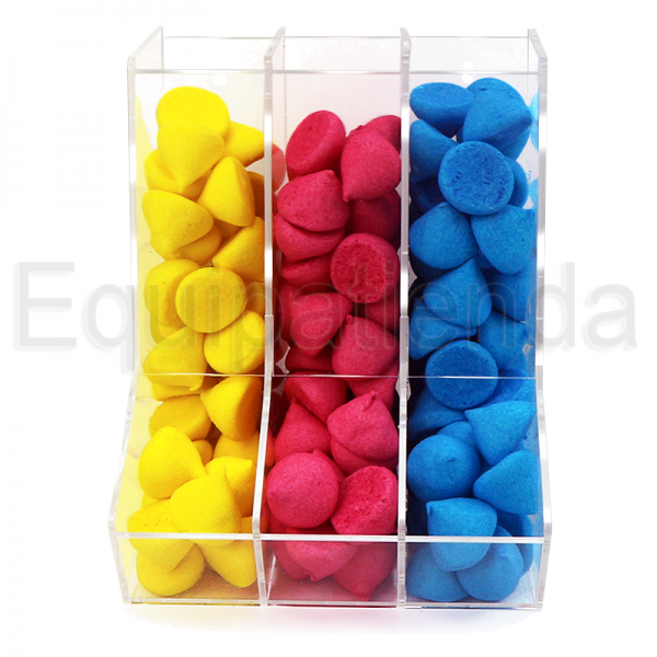 Tolva de metacrilato transparente con divisiones, ideal para exposición y autoservicio de golosinas. Diseño higiénico y resistente, perfecta para tiendas de chuches, kioscos y mobiliario comercial a medida.