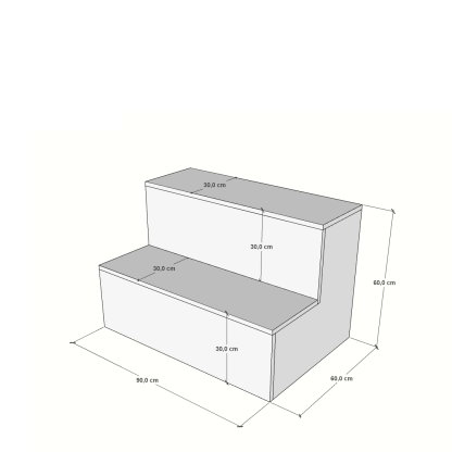 Mueble para escaparate con 2 escalones, fabricado en melamina blanca, ideal para exhibición en tiendas y comercios.